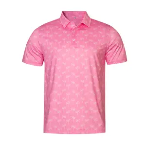 Pink Palm Tree Micro Print Performance Polo