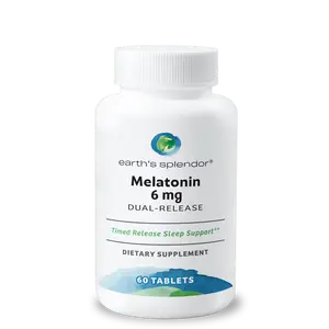 Earth's Splendor Melatonin 6 mg Dual-Release Tablets for Restful Sleep Bi-Layer Formula for Faster Sleep Onset and Longer Duration 60 Tablets