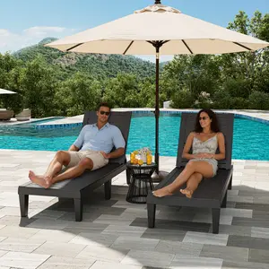 LHBGO Outdoor Lounge Chair, with 5-osition adjustable backrest, made of lightweight, water-resistant PP material, ideal for outdoor pool decks (Black) SummerVibes