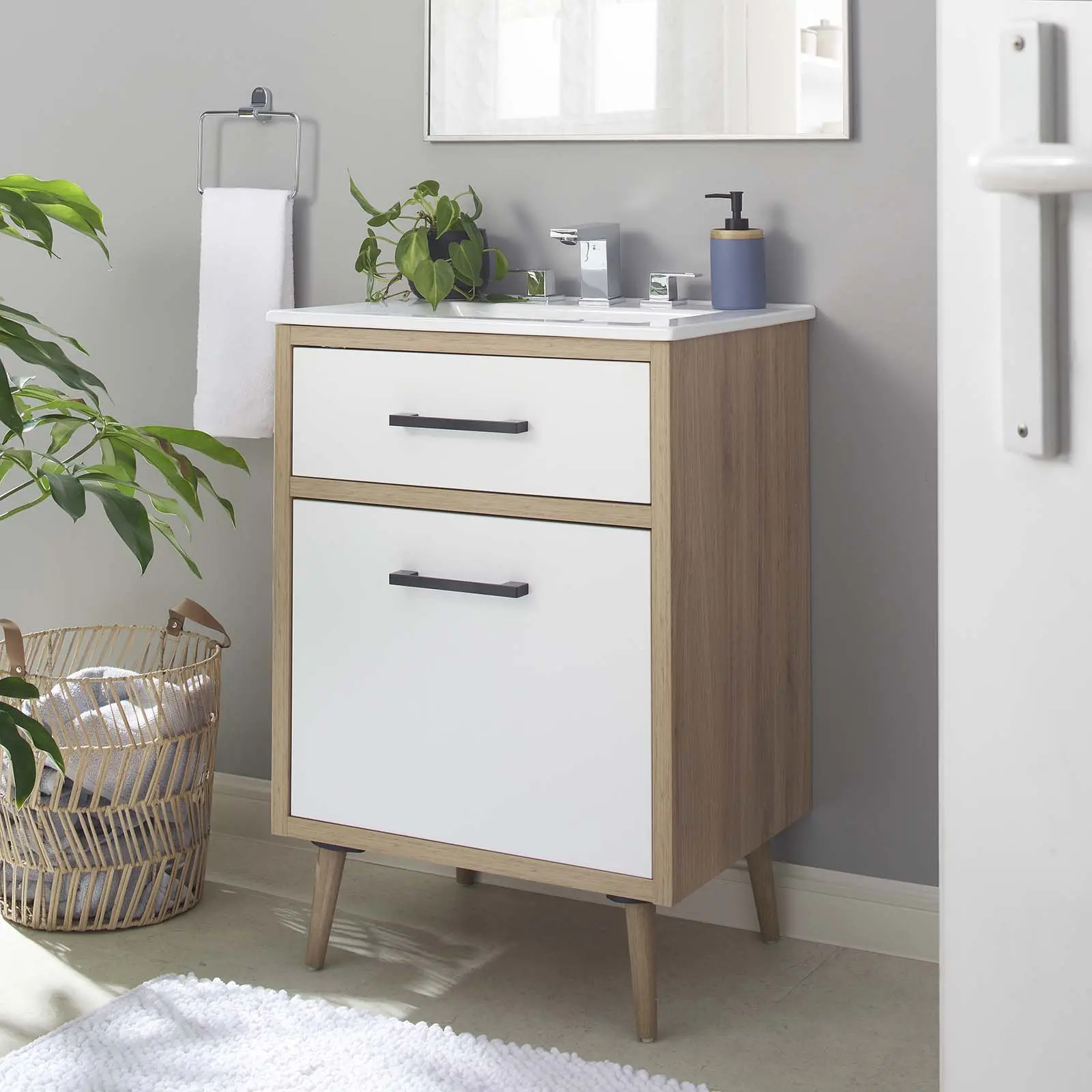 Modway Maverick 24" White Oak Bathroom Vanity Cabinet - Bathroom Sink Cabinet with Drawer Storage for Home Improvement Fixture Sets, Drawer Storage Cabinet