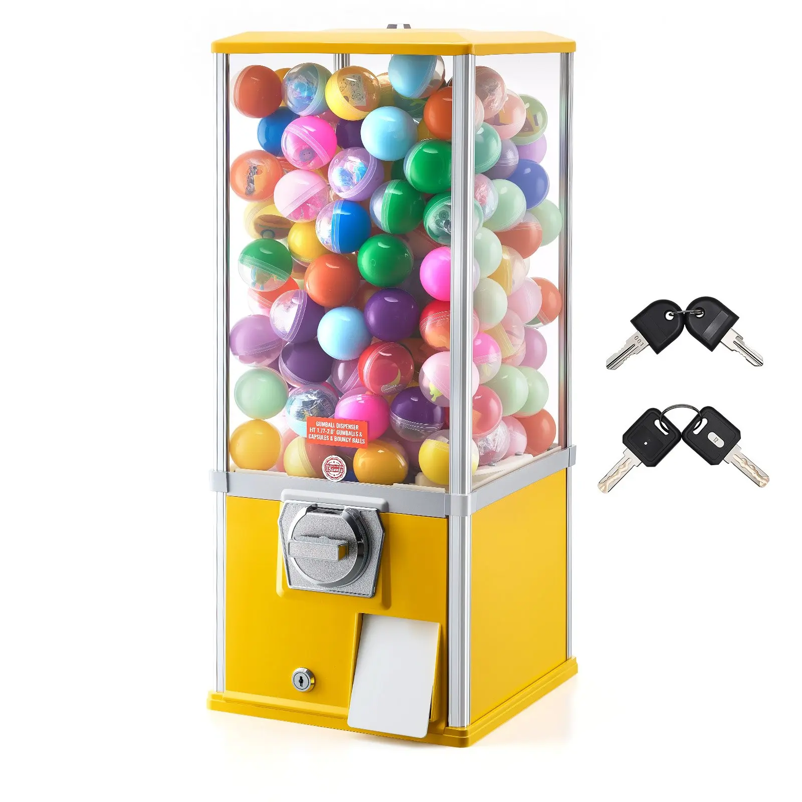【Summerfinds】VEVOR 25-Inch 25-Cent Gumball Machine, Key Lock & Control Lever Candy Vending Dispenser with PS Jar, Holds Up to 230 1.77-Inch Spherical Candies for Shopping Malls, Amusement Parks