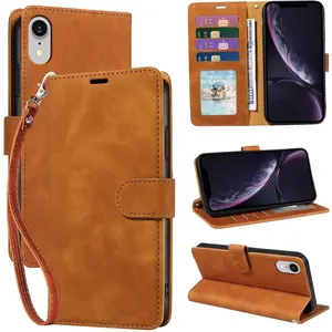 for  XR Phone Case Wallet, [RFID Blocking 4 Card Slots] Soft PU Leather Phone Cover, Wrist Strap, Shockproof Protective, Stand Flip Cases Cover for  XR (Brown)