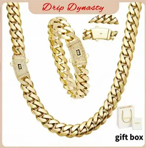 14K Gold-Plated Cuban Bracelet & Necklace Set Waterproof Fade-Proof Hypoallergenic 6-14mm Sizes Timeless Shine for Men Valentine's Day Gift charm perfect valentine jewelry collab jewlery kids bridal gania an klet daughter birthday gift chain rapper
