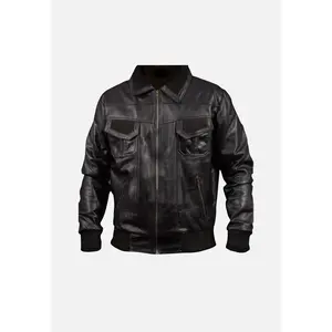 Woodring Black MA-2 Aviator Leather Bomber Jacket