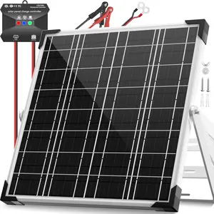 12V Solar  Charger - 20W  Solar Power Trickle Charger  Maintainer Tender with  Charge Controller - Solar Panel Kit for  RV Boat Marine Trailer Automotive