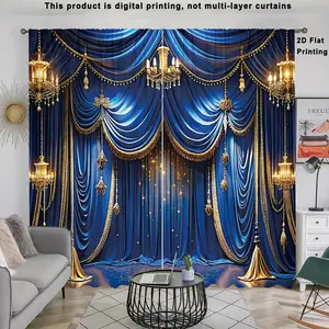 2 Pieces 2D Printed Luxury Curtains, Window Curtain, Pole Pocket Style Semi-Sunshade Polyester Fiber, Easy Clean Anti-Privacy Home Decor for Living Room Bedroom Balcony Kitchen