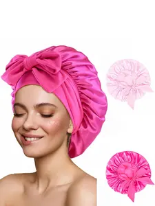 2pcs Satin Bonnet for Women Jumbo Size Silk Bonnets with Adjustable Tie Band Sleeping Hair Cap for Braids Smooth Haircare