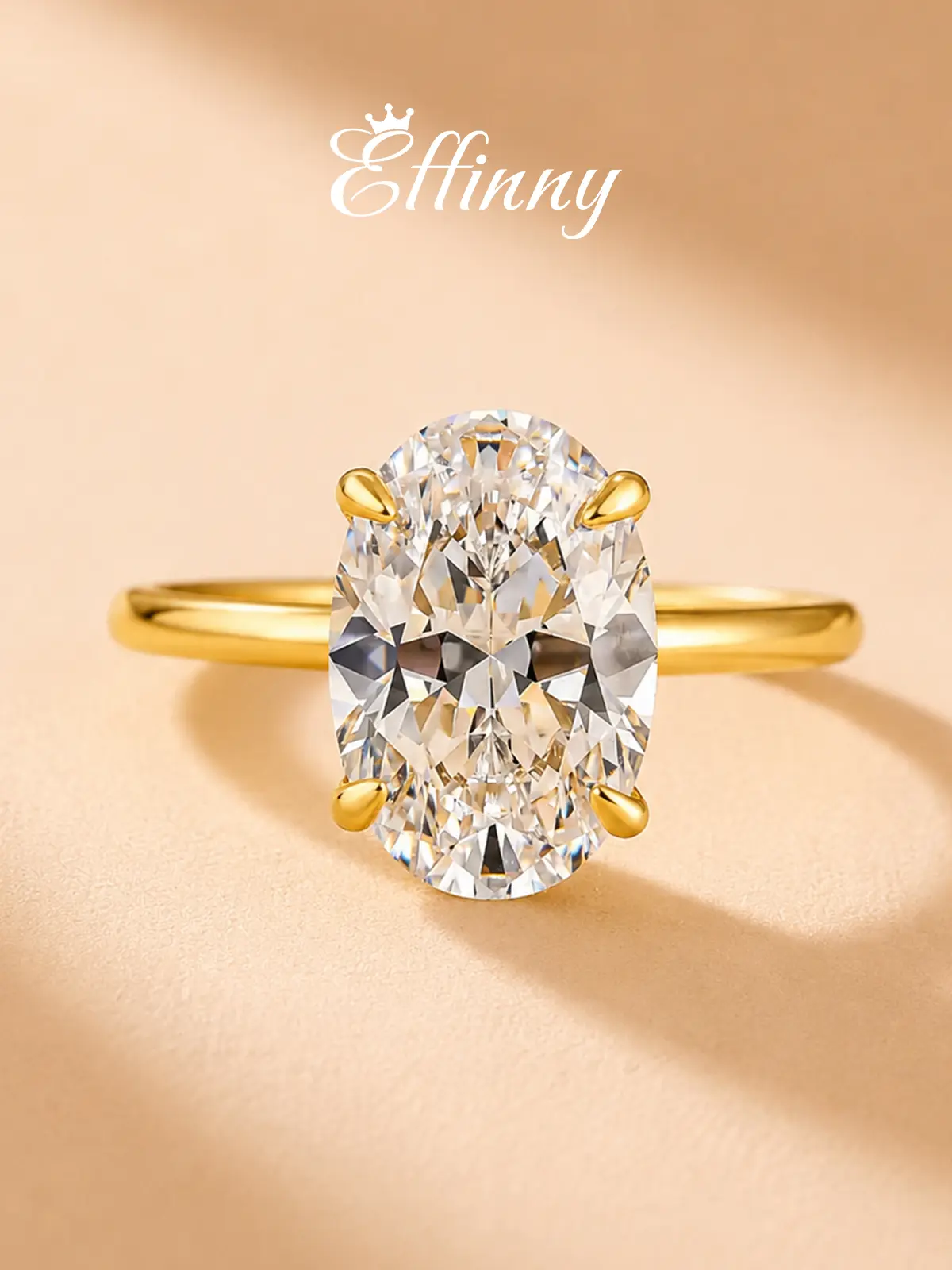 Effinny Tarnish-resistant 3.5ct Solitaire Oval Cut 14K Gold Plated Engagement Ring for Women, Fashion Design Travel-friendly Jewelry for Daily Wear