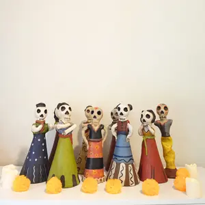 Clay Catrina Traditional 2 or 4 Set - Colorful Figurines for Decor, Featuring Various Styles and Colors Completely Organic Only Natural Materials