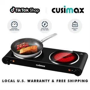CUSIMAX Dual Control Ceramic Electric Hot Plate - Mini Kitchen Appliance with US Plug, Durable Stainless Steel Body, Energy Efficiency, Auto Shut-Off, Level Temperature Control, Induction Compatible Cookware