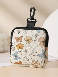 Floral Butterfly Pattern Coin Purse, Zipper Purse, Multi-Functional Storage Bag, Durable Polyester, Digital Printing, Key Card Holder, Ideal Gift