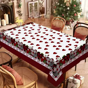 Valentine's Day Tablecloth, Picnic Table Cover with Rose Heart Design, Washable Table Cover, Indoor and Outdoor Use for Home Kitchen Decor, Perfect for Christmas, Weddings, Parties, and Picnics