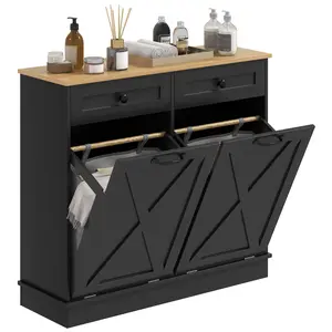 HOMCOM Double Tilt Out Laundry Hamper Cabinet with 2 Removable Baskets and 2 Drawers, Bathroom Storage Cabinet or Trash Can Cabinet for Laundry Room, Living Room, White