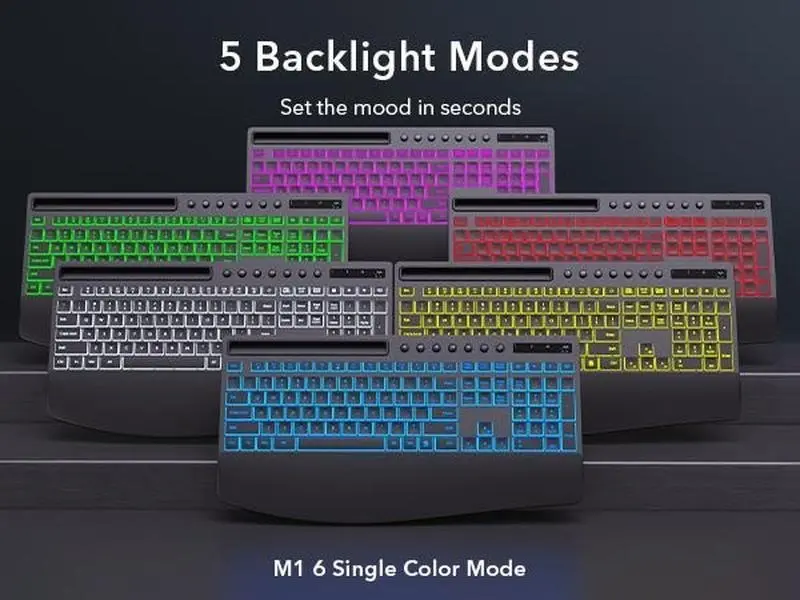 SABLUTE KM22 Ultra Wireless Keyboard and Mouse Combo, 4000mAh Rechargeable Backlit Keyboard with Wrist Rest & Phone Holder, Full Size Quiet Typing, 2.4G USB-A/Type-C for PC, Laptop, Windows, Chrome OS (Black)