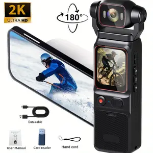 2K/30FPS 12MP Body Vlogging Camera, Pocket Action Camera with 6-Axis Stabilization,180° Rotatable Lens, 160° Wide FOV Video Recording, WIFI Digital Vlogging Camera for YouTube,Travel,Creators, Outdoor Sports Camera