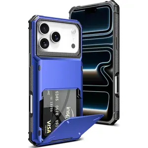 Wallet Case for iPhone 17 Pro 6.3'' Blue, 3-5 Credit Cards Holder, Slot Flip Cover, Back Pocket, Dual Layer Protective Hard Shell+Soft TPU Rubber Inner, Bumper Armor, Non-Slip, for Men Women