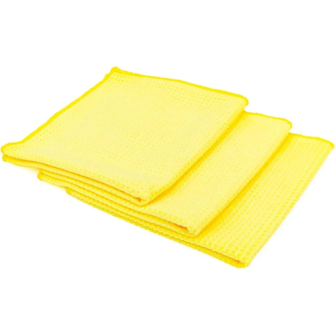 - Standard Waffle Weave Microfiber Towels (3-Pack) Detailing, Window, Glass and Drying, Wax & Polish, Lint-Free, Streak-Free, 370gsm, 16in x 16in, Yellow