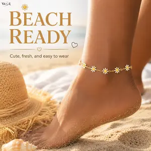 Yellow Gold Daisy Flower Pattern Anklet for Women, Elegant Chain Jewelry, Adjustable Lightweight for Summer & Daily Wear, Chain Jewelry Anklets, Daisy Flower Pattern Anklets