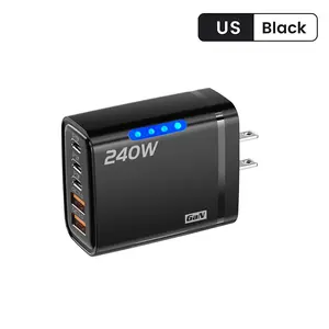 240W GaN 5 in 1 Fast Charging Phone Charger USB C Charger Power Adapter Type C US Plug Wall Charger For iPhone Samsung Xiaomi