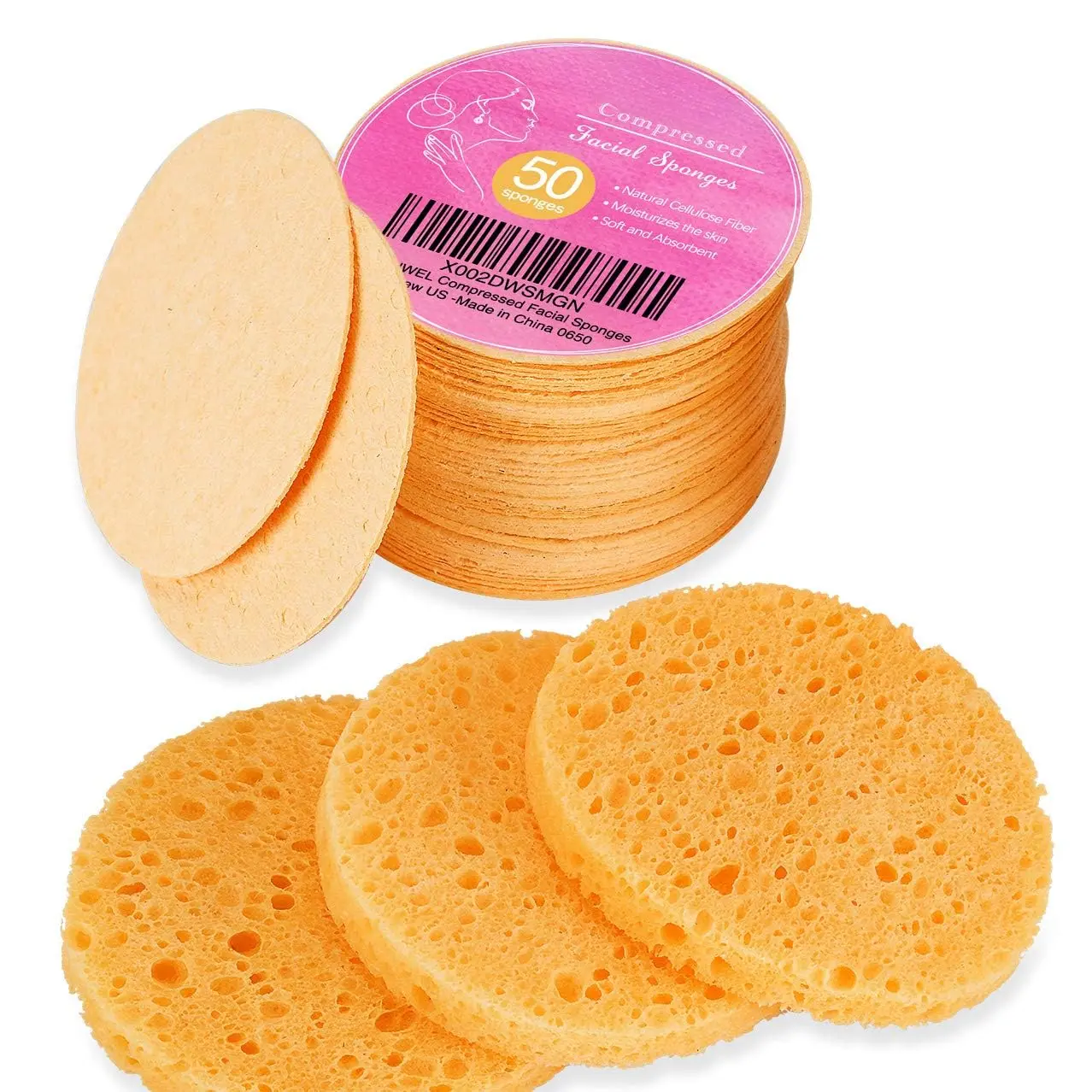 50-Count Compressed,  Cellulose,     sponges for Facial Cleansing,  Mask, Makeup Removal