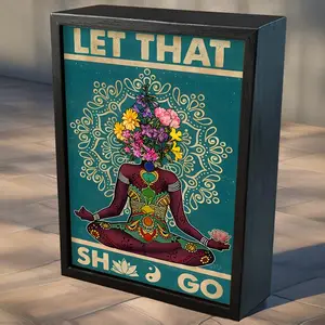 1count Indian Yoga Pose Flower Head Canvas Poster Wooden Box  Sign - Inspiring Wall Art For Home Decor And Room Decor - Hanging Painting for Bedroom Living Room Home Decoration