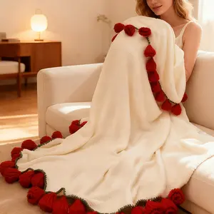 Christmas Handmade Crochet Rose Flower Bouquet Blanket, Soft Lightweight Breathable, Shawl Bedding Sofa Decor, Perfect Gift