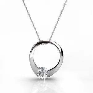 Dahlia 18k White Gold Plated Hoop Necklace with Simulated Diamond Crystal