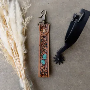 Turquoise Daydream Tooled Leather Western Keychain