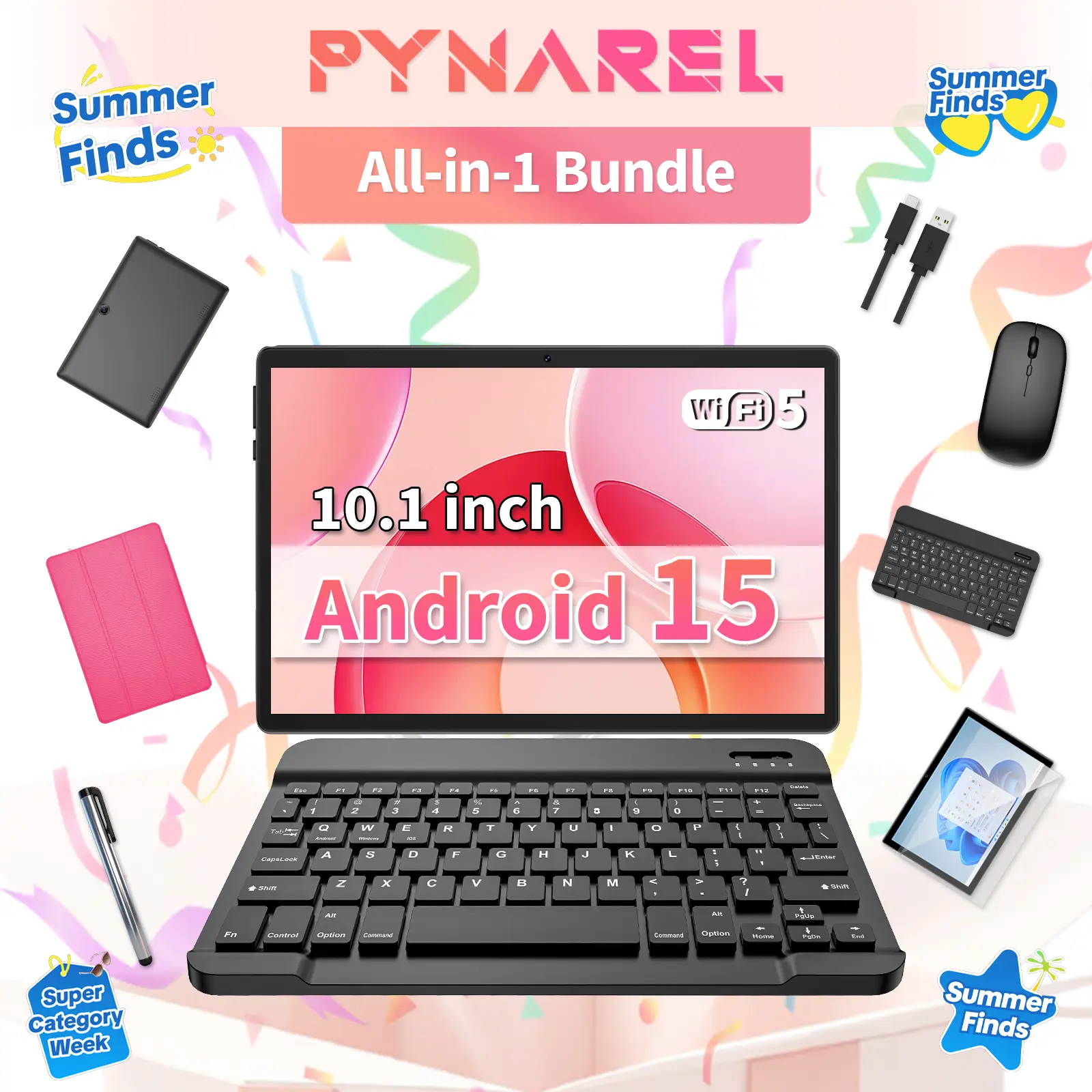【SummerTurnUp】PYNAREL Smart Foldable Portable 2-in-1 Digital Product Tablet - 10.1-inch Android 15 Back to School Device with Keyboard, Bluetooth Mouse, Stylus Pen, Protective Case, USB Accessories, Screen Protection - Springtok Sale