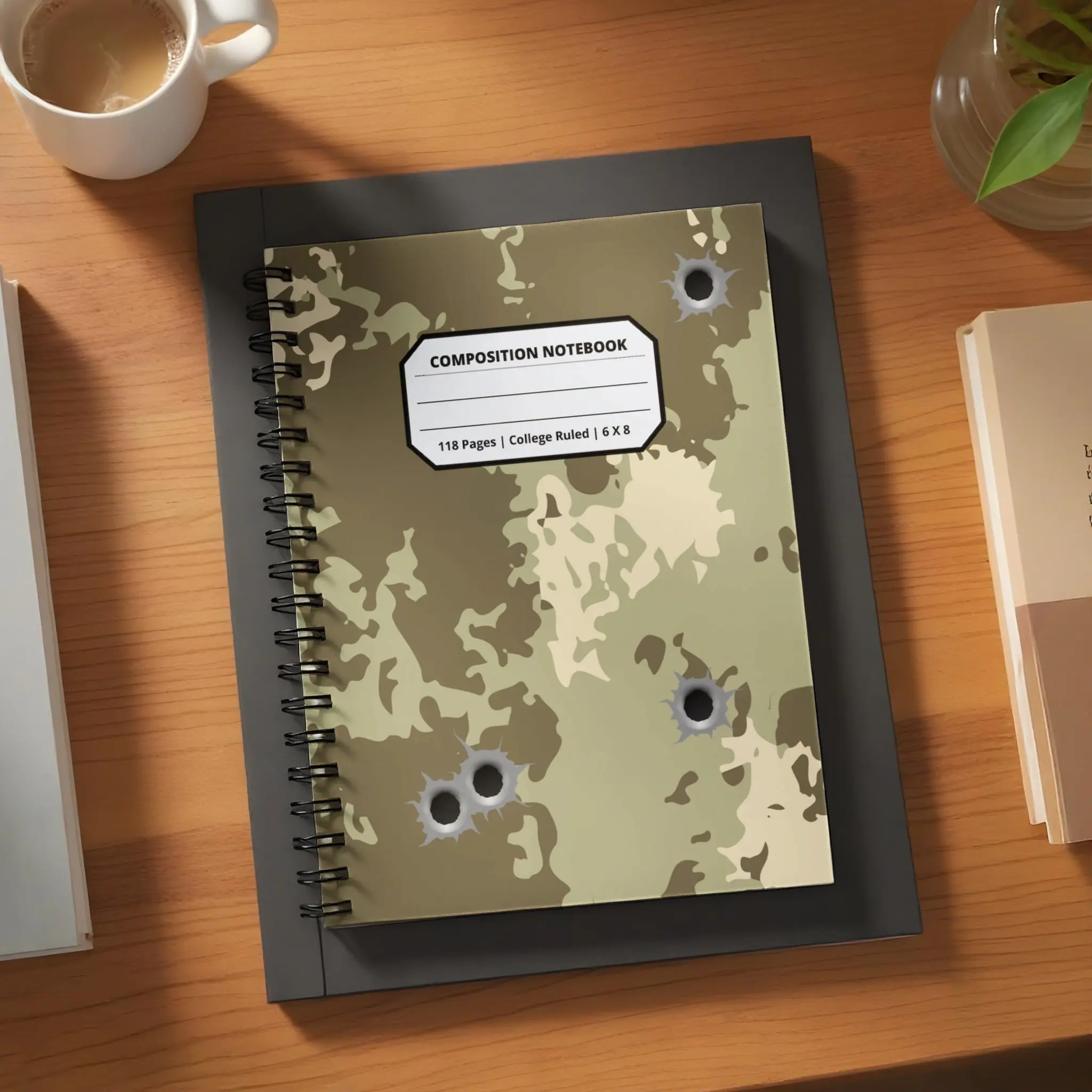Military Army Design Composition Notebook for Adults Kids Boys Girls Teens 118 Pages College Ruled 6 x 8 Lined Paper Composition Book
