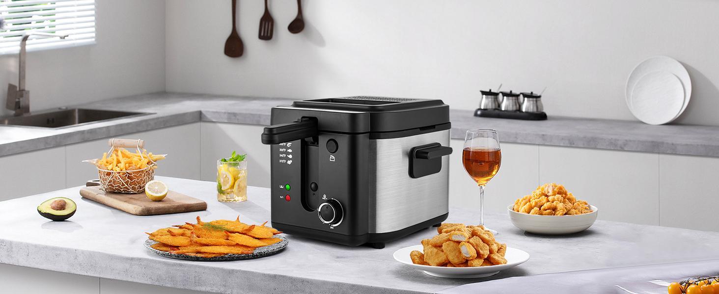SUSTEAS Electric Deep Fryer 1.5QT/2.6QT with Non-Stick Basket, Large Oil Capacity, Cool to Touch Edges, and Intelligent Temperature Control Frying Cooker SUSTEAS Electric Deep Fryer 1.5QT/2.6QT with Non-Stick Basket, Large Oil Capacity, Cool to Touch Edges, and Intelligent Temperature Control Frying Cooker