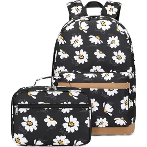 Daisy Printed Girls Backpack with Lunch Box  Backpack for School Lightweight Water Resistant Bookbags Set
