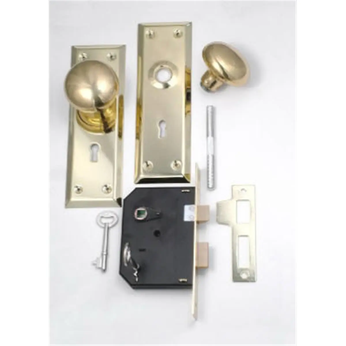 Belwith Products 1129 Key-Activated Brass Knob Door Lock - Brass Plated Steel Plates, Requires Mortise Cutout, 9 x 8 x 2.5 in, Includes Handles & Door Levers for Hardware Applications
