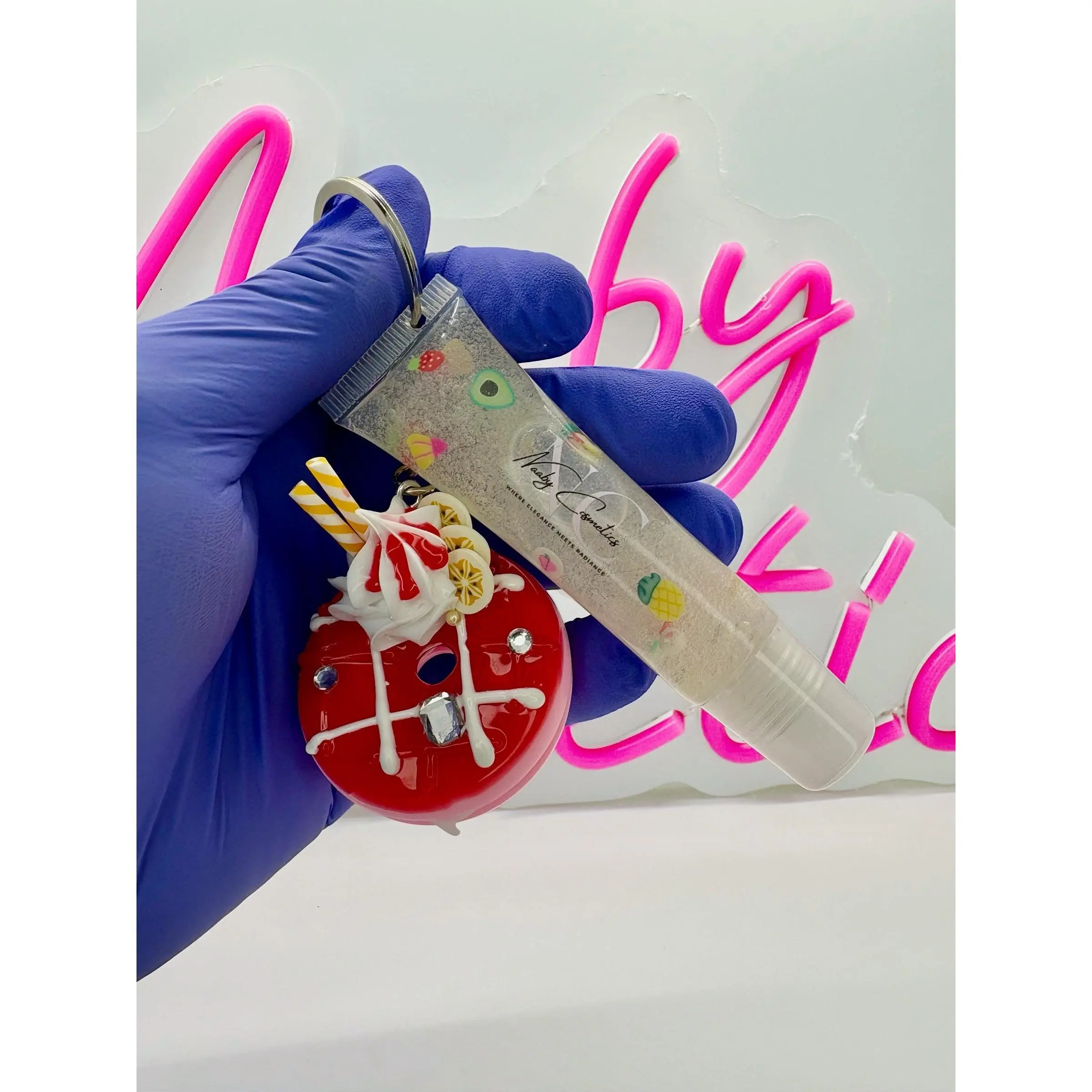 Donut Desert Keychain Lip Gloss - High-Shine Nourishing Formula with Jojoba Coconut Castor Almond Oils for Soft Supple Lips