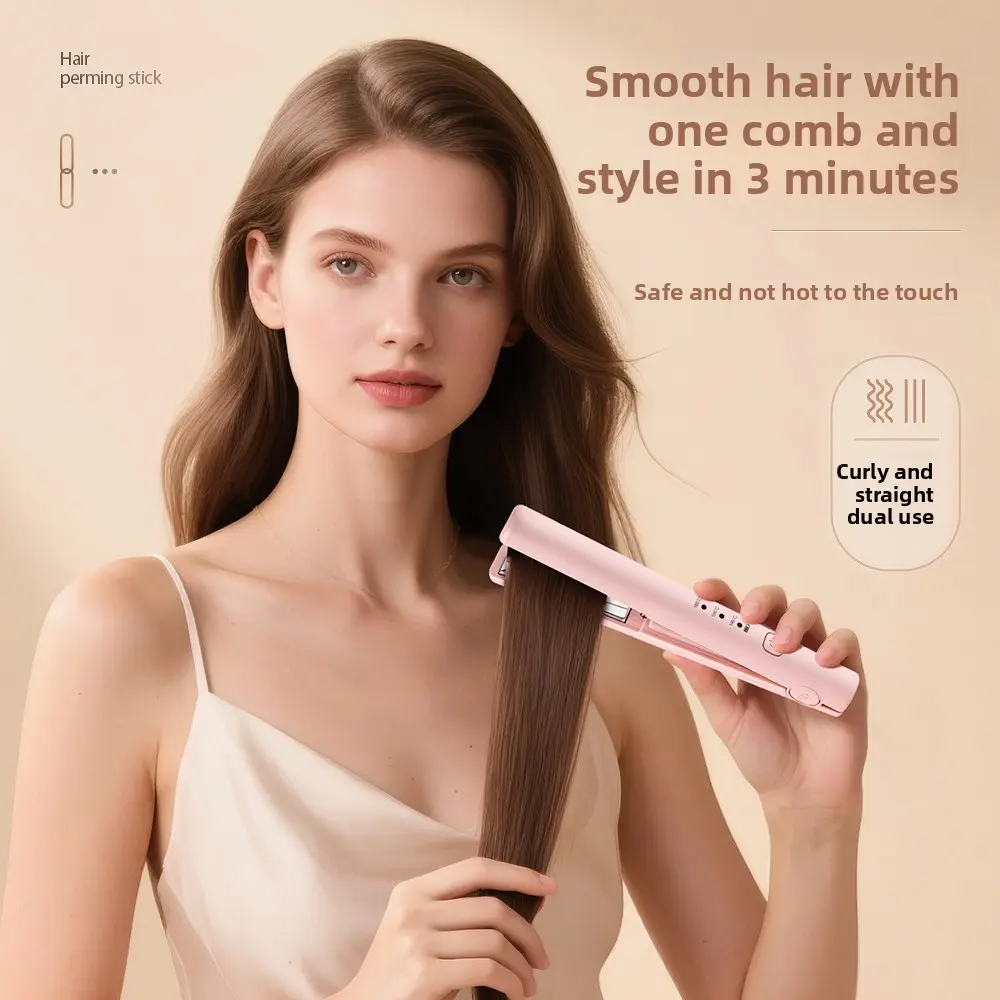 2-in-1 Wireless Hair Curler and Straightening Iron - Ceramic Flat Iron with USB-C Fast Heating, Adjustable Temperature, Pre-Charge Function, Travel-Ready Daily Hair Styling Tool, Hair Curlers
