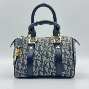 Pre-owned Dior Canvas Top Handle Bags Monogram Boston Navy Blue