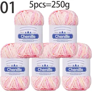 5-Pack Dyed Chenille Yarn Balls, Essential for DIY Crafts, Perfect for Hats, Scarves, Dolls, 3pcs=150g, Handmade Supplies