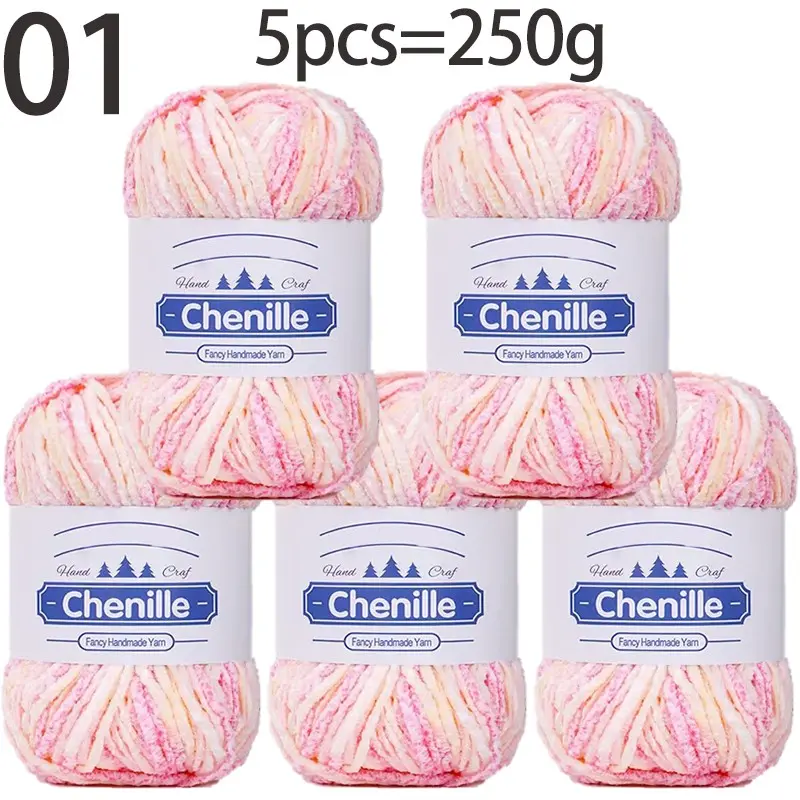 5-Pack Dyed Chenille Yarn Balls, Essential for DIY Crafts, Handmade Knitting, Amigurumi Crochet, Crocheting Supplies, Perfect for Hats, Scarves, Dolls, 3pcs=150g, Handmade Supplies, Chenille Yarn Chunky