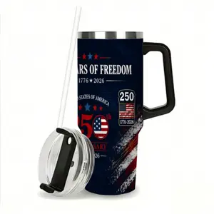 America 250 Tumbler 2026, Patriotic USA Flag Mug, Declaration of Independence Cup, 40oz Insulated Travel Mug, Fourth of July Gift