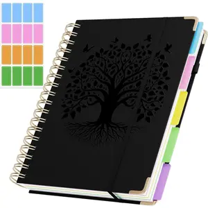 Hardcover Spiral Notebook, B5 Journal with Removable Dividers Tabs, 5 Subject Notebook College Ruled, 320 Pages 8"x10" Leather Notebooks for Work School Study, Lined Journal for Women, Black