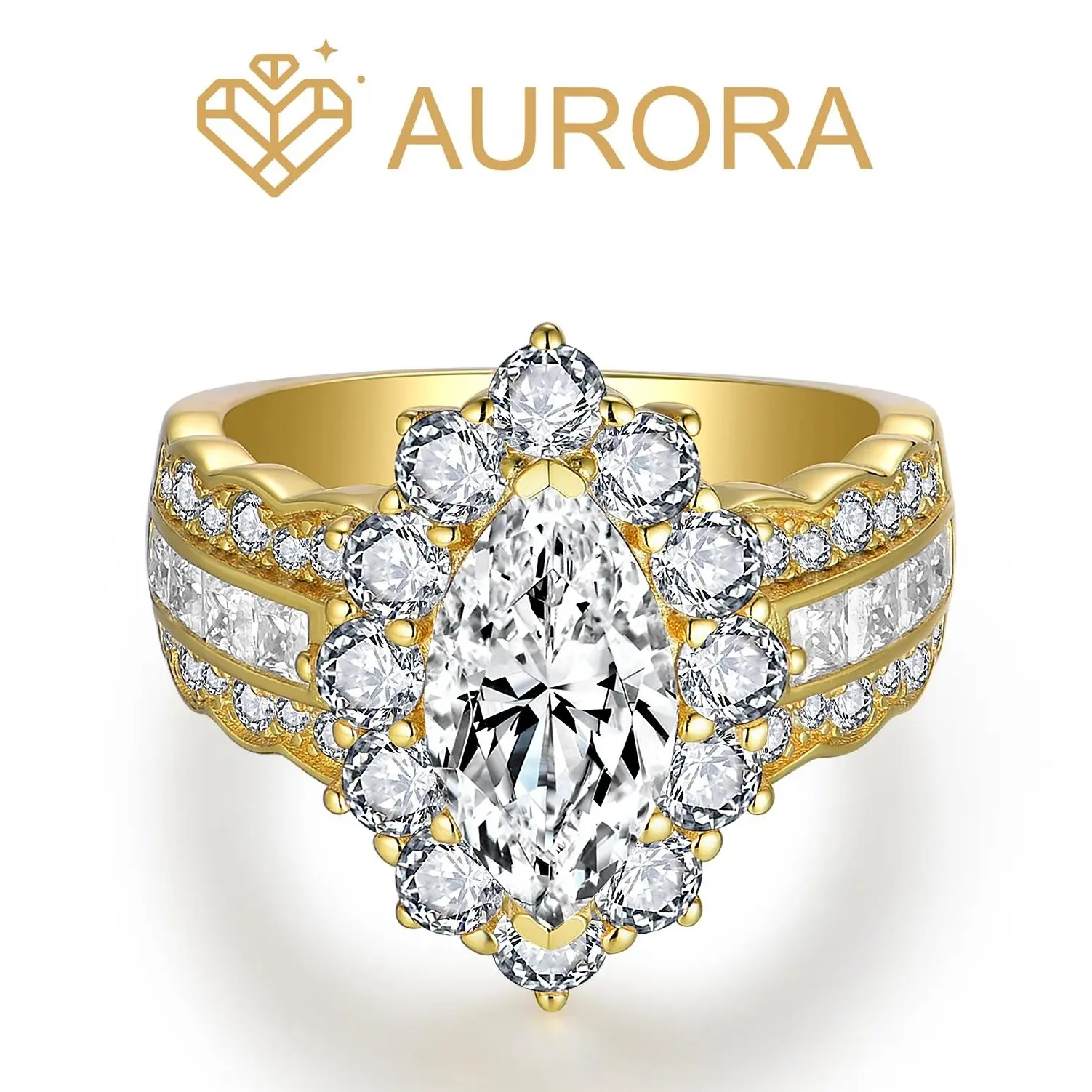 #106 Stellar Fantasy Full Moissanite Marquise Engagement Ring, Main & Side Synthetic Gemstone Jewelry, Ideal Proposal Gift, Marquise Engagement Rings