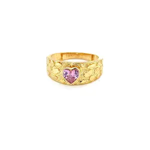 14K Gold Women’s Nugget Ring with Pink Heart CZ Stone.