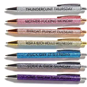Funny Glitter Design Ballpoint Pen, Seven Days Of The Week Pen Describing Mentality, Holiday Gift Pen, Black Ink 1.0mm Gift Pen, Cute Pen Office Supplies for Women