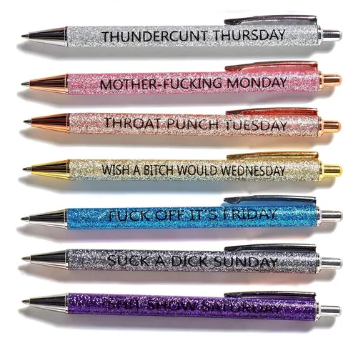 Funny Glitter Design Ballpoint Pen, Seven Days Of The Week Pen Describing Mentality, Holiday Gift Pen, Black Ink 1.0mm Gift Pen, Cute Pen, Funny Teacher Pens Office Supplies for Women, Unique Pens