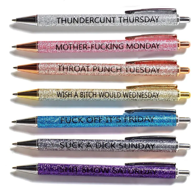 Funny Glitter Design Ballpoint Pen, Seven Days Of The Week Pen Describing Mentality, Holiday Gift Pen, Black Ink 1.0mm Gift Pen, Cute Pen, Fancy Pen, Funny Teacher Pens Office Supplies for Women
