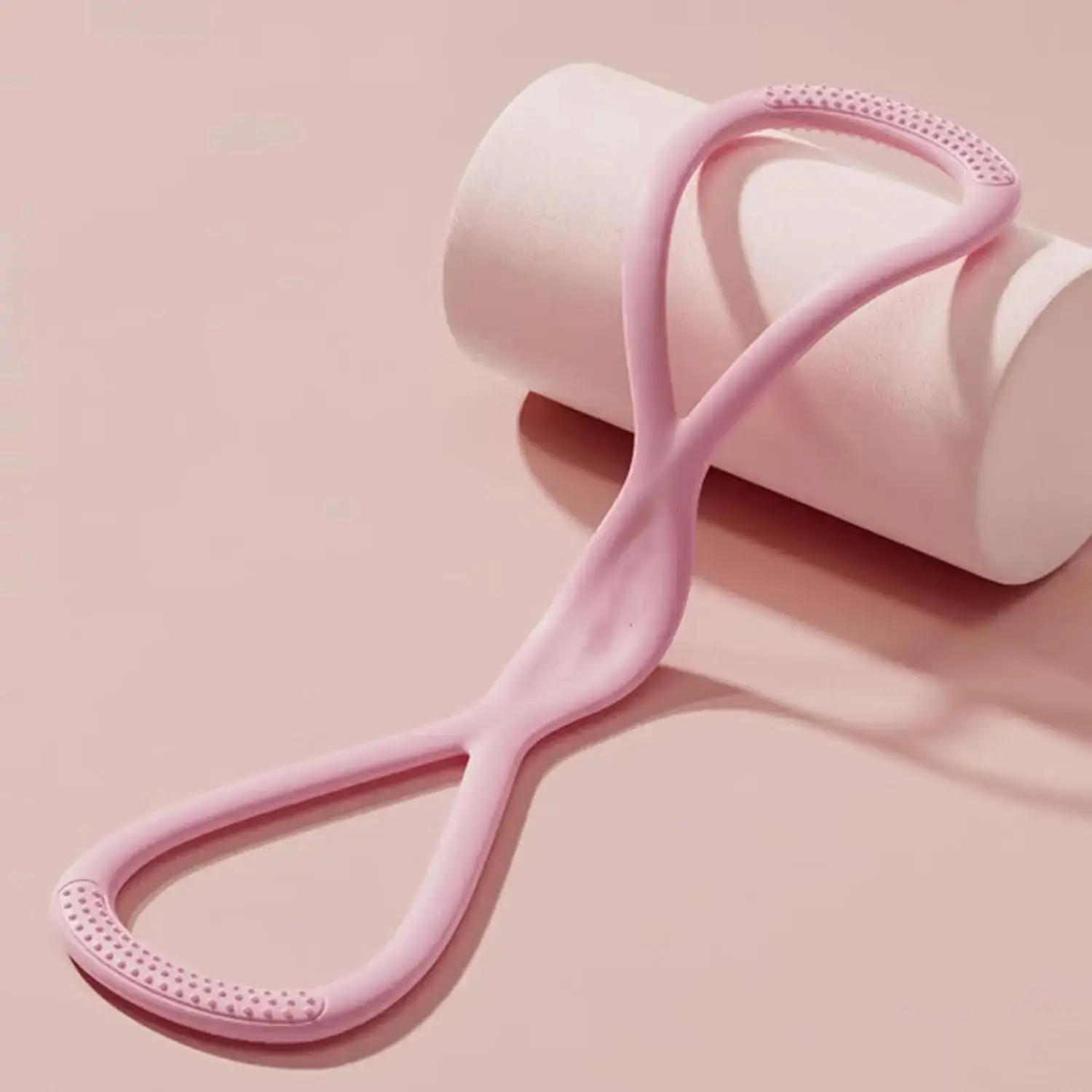 Pink Figure 8 Fitness Resistance Band, Strength Training Band, Elastic Rope for Back & Arm Training, Yoga, Home Workout Equipment