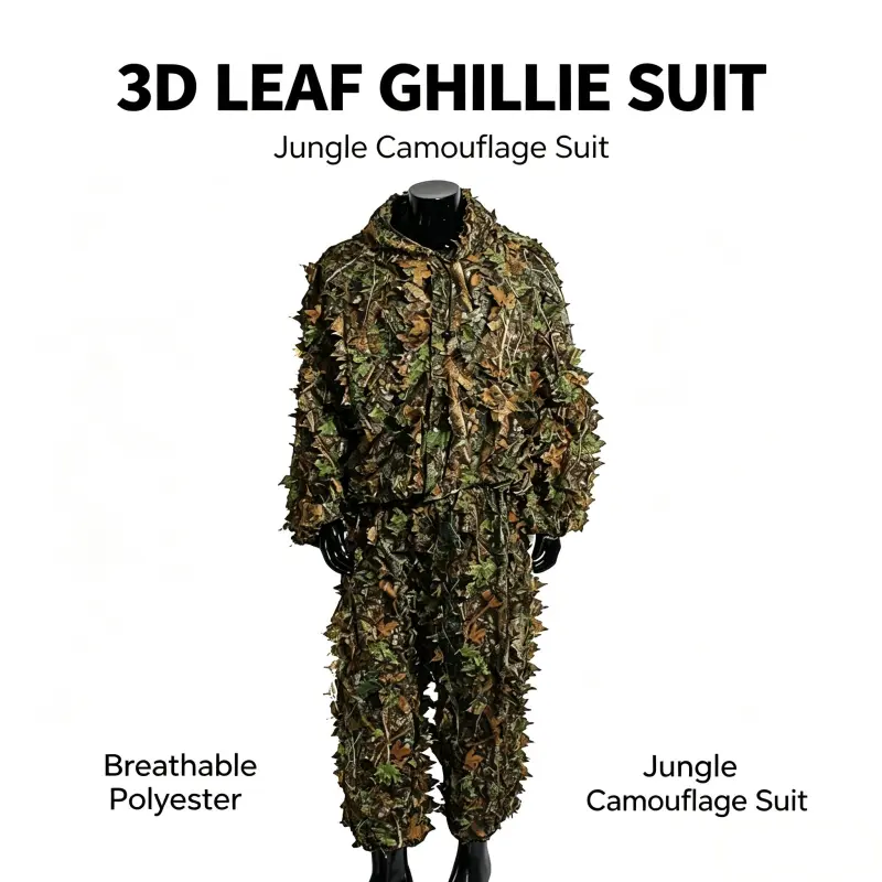Unisex 3D Leaf Ghillie Suit, Full Body Bionic Camouflage Set with Adjustable Hood, Lightweight Outfit for Hunting, Airsoft & Wildlife Photography