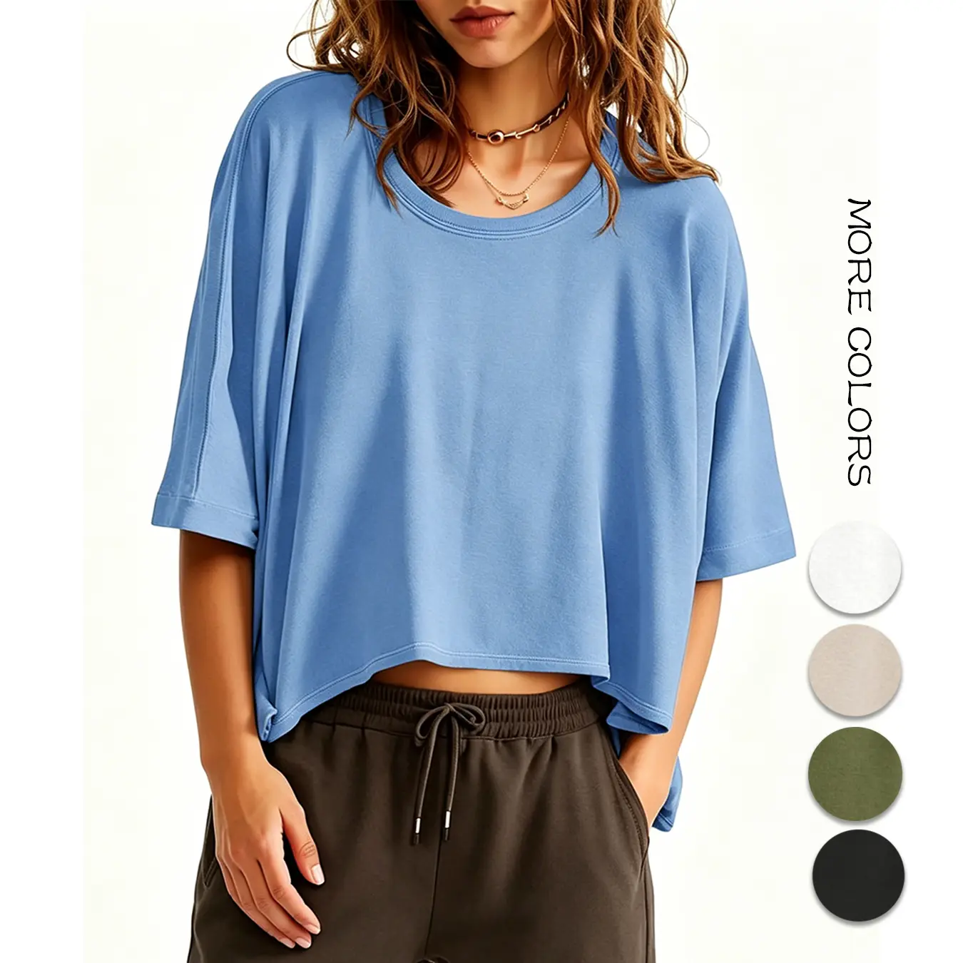 Aswulk Womens Oversized T-Shirts Cropped Summer Casual Short Sleeve Loose Fit Tee Tops
