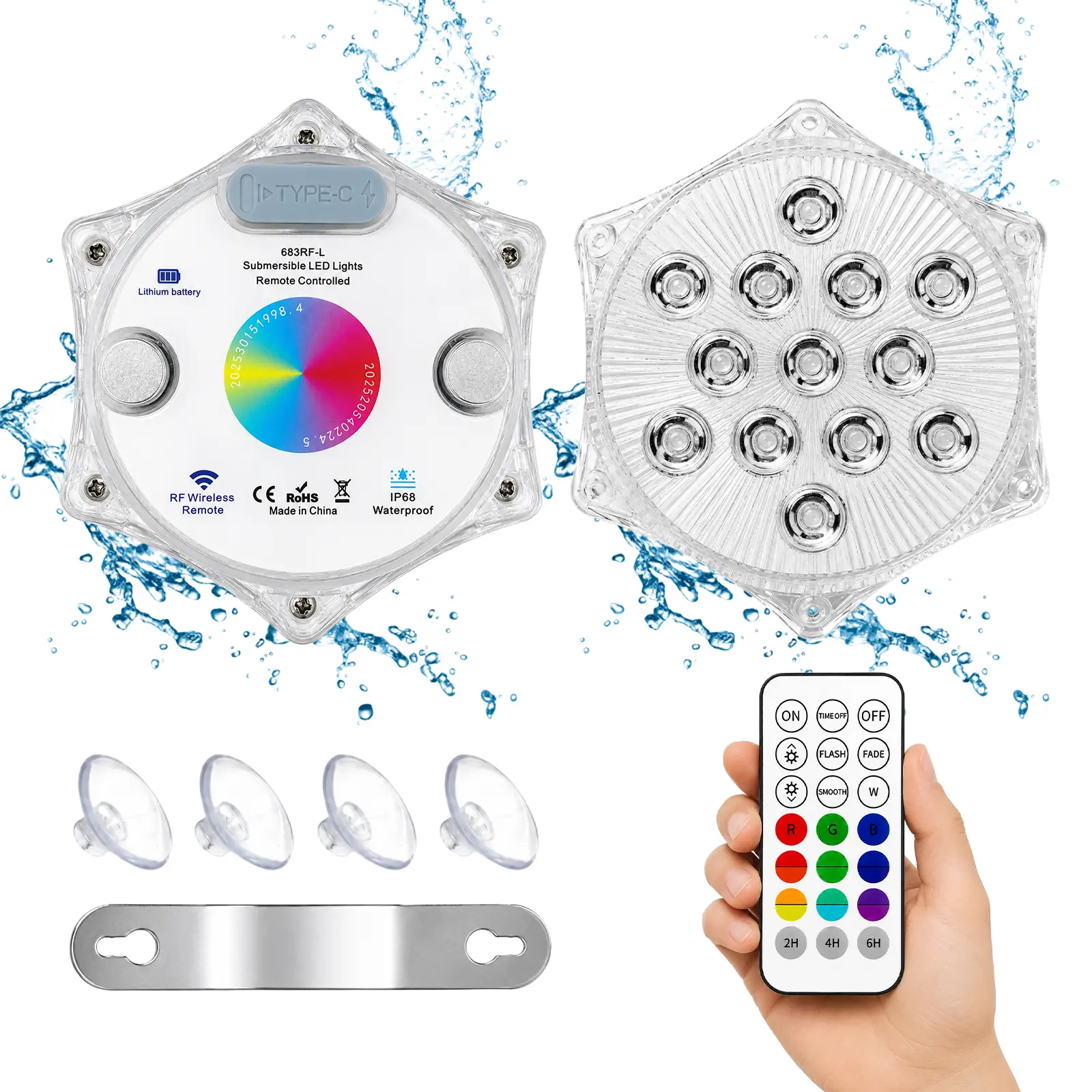 Zorara 2-Pack Submersible LED Lights with RF Remote Control & Timer for Shower Lamp Pond Light Pool Light, USB Rechargeable, Waterproof, Flash/Fade/Smooth Modes, Portable Outdoor Lighting for Versatile Decorations