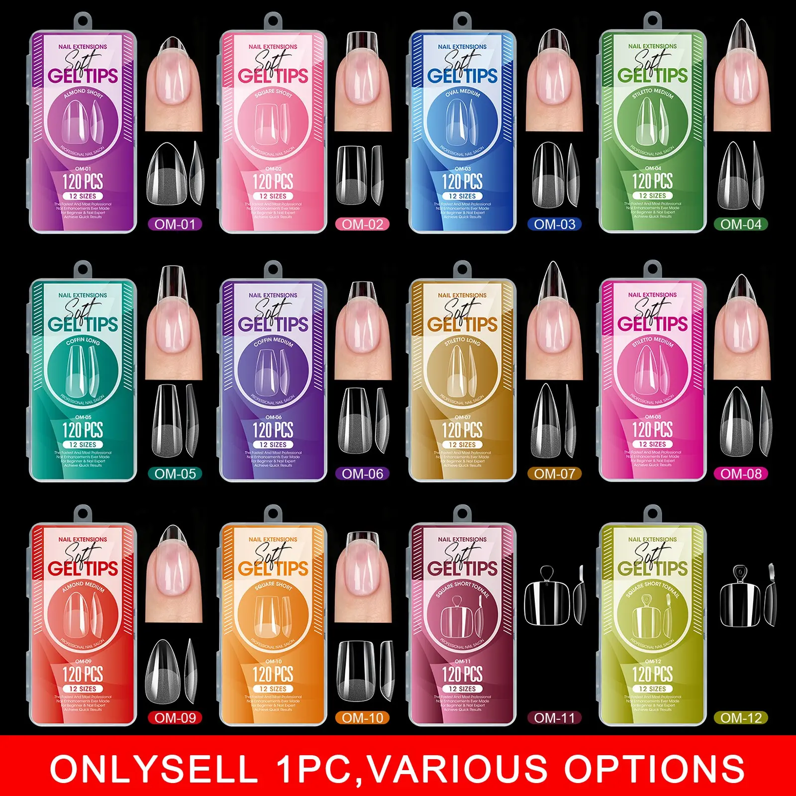 120Pcs Clear Half Matte Nail Tips, 12 Sizes Short Almond Shape Full Cover Ultra-thin Seamless Pressed On Nails for Fingernails & Toenails, No File Needed False Nails for Nail Extension